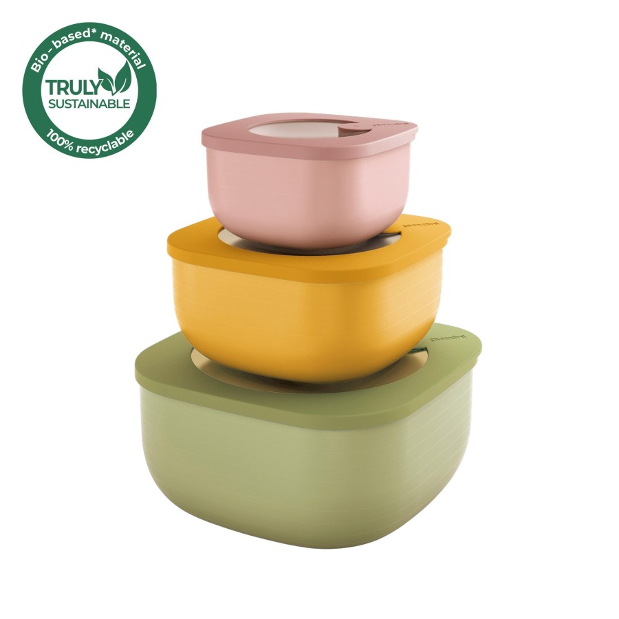 Cucina Guzzini | Store&More Bio Set 3 Contenitori Ermetici Bassi Per Frigo/Freezer/Forno A Microonde Colori Decori Vari